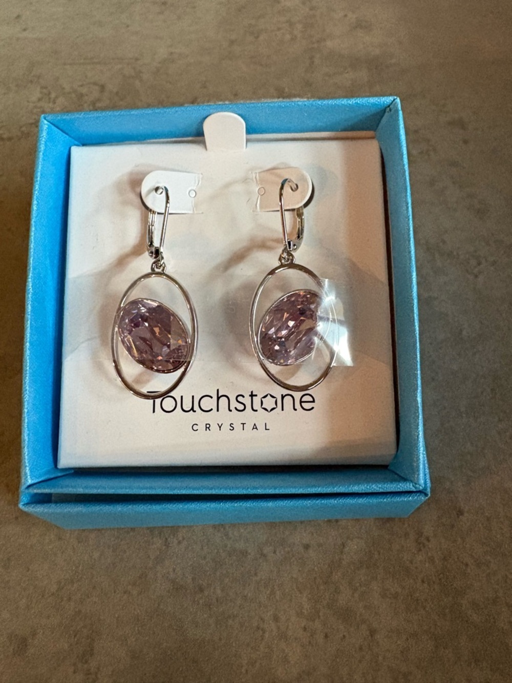Touchstone Crystal Lavender Oval Drop Earrings - Silver Tone
